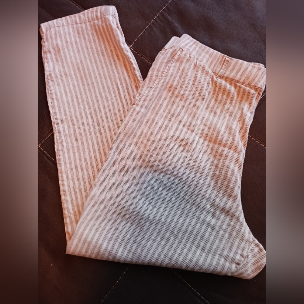 Nic+Zoe Tan Stripe Linen Pants Size 16 EUC